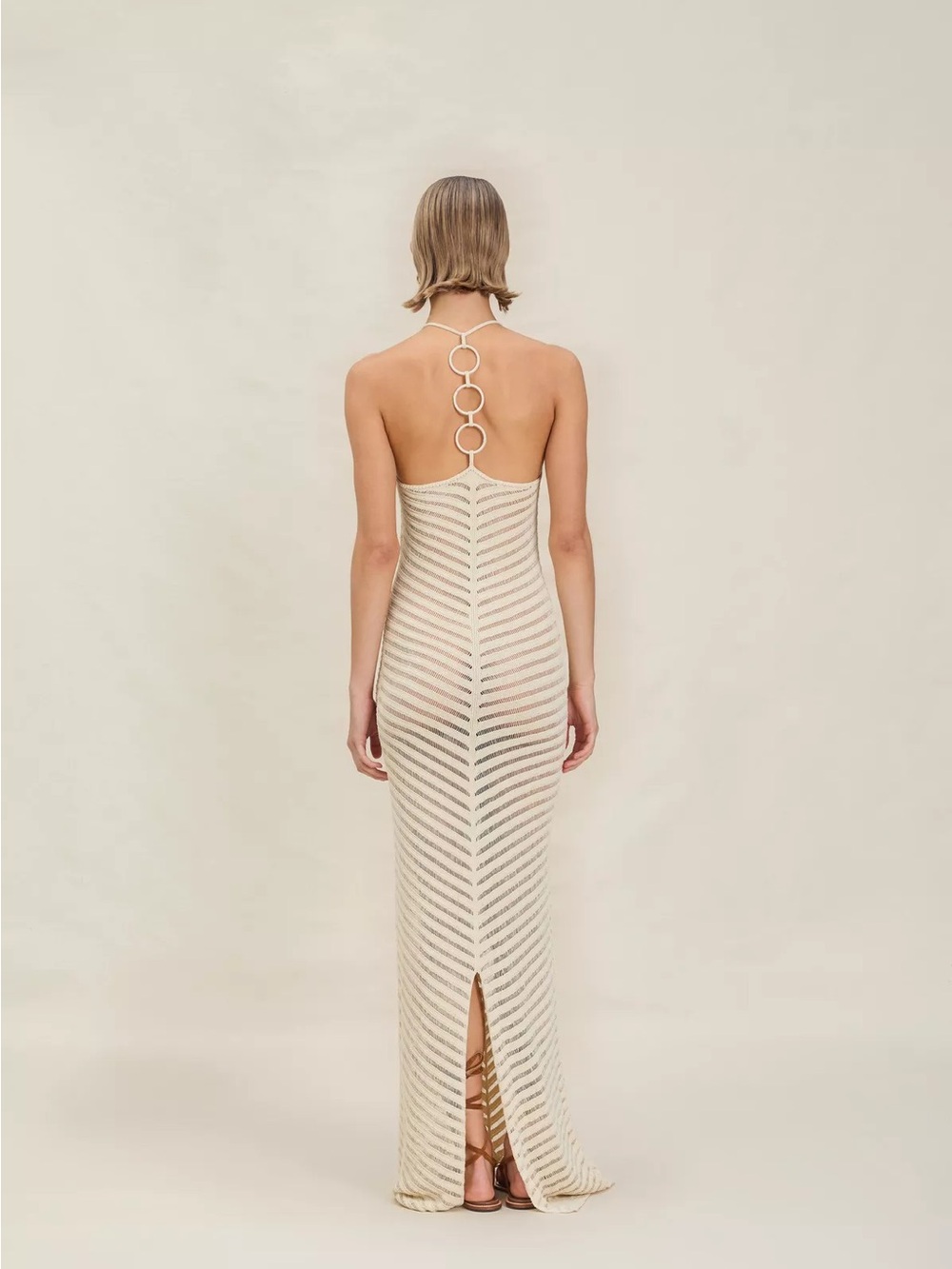 NWT - Berlook Ivory Halter Maxi Knit Dress with Ring Detail